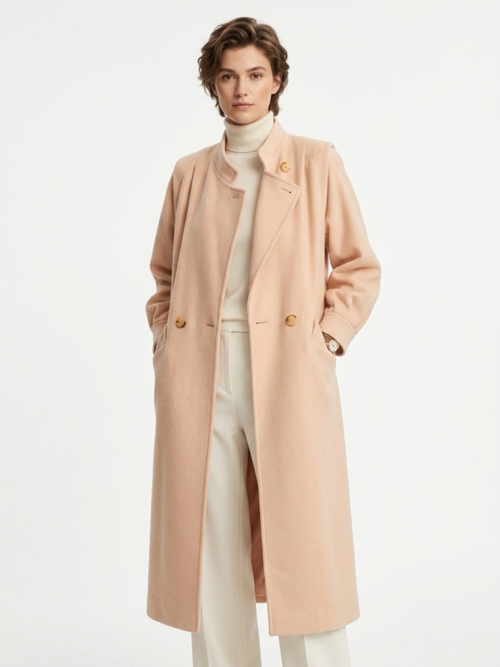 Ashley Scott Vintage Double Breasted Maxi Coat Wool Peach Large